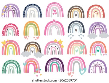 Cute vector rainbow set, Childish print for apparel, poster, nursery decoration. Vector rainbow print. Cute illustration for kids room.