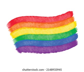 Cute vector rainbow watercolor paint textured, colorful stripes in color of LGBT community. Artistic watercolor hand drawn paint brush background template for Pride Month, LGBTQ celebration design.