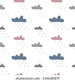 Cute Vector Rainy Clouds Seamless Pattern. Colored elements. 