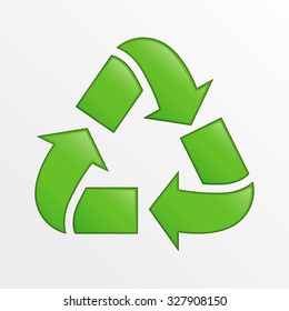 Cute vector recycle icon, green creative illustration on light gray background, ecology and environment theme element