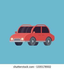 Cute vector of a red car in an orthographic view with blue background