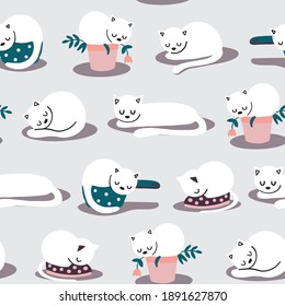 Cute vector repeat pattern with sleeping cats.