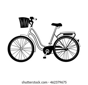 Cute vector retro bicycle for ladies with basket 