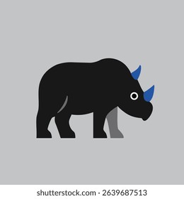 Cute vector rhinoceros with big eyes, simple design, great for kids' projects and decor.