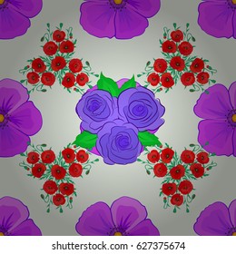 Cute vector rose flowers and green leaves print.