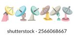 Cute vector satellite antenna dish vector character set with cartoon style.