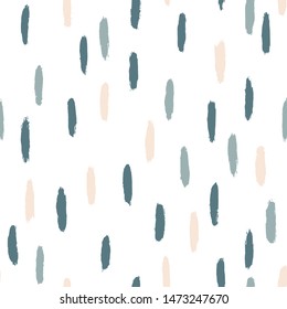 Cute vector scandinavian seamless pattern of vertical strokes of paint. Hand-drawn brush texture in blue and beige color. Ideal for textiles, wallpaper, wrapping paper, fabric, etc.