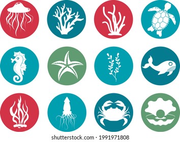 Iconos de animales de mar con vectores. Ilustración del vector