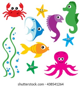 Cute vector sea life creatures