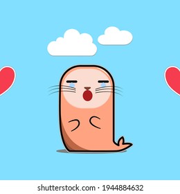 cute vector sea lion with emotional face suitable for comic books, stickers, coloring books, children's study books