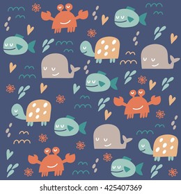 Cute vector sea print for kids