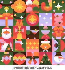 Cute Vector Seamless pattern about Christmas, New Year, Xmas, Winter time, Holiday. Minimal trendy style. Geometric illustrations. Vector Christmas Icons set.