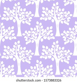 Cute vector seamless pattern with apple tree silhouettes. Image for printing on paper, wallpaper, covers, fabrics.