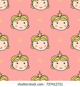 Cute vector seamless pattern background with little princess.
