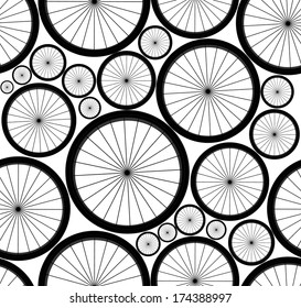 Cute vector seamless pattern with bike wheels. You can use any color of background. svg