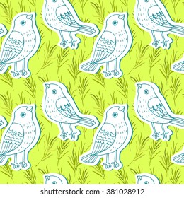 cute vector seamless pattern with bird sparrows and lavender