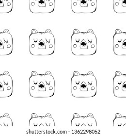 Cute vector seamless pattern. Black, white teddy bear, closed eyes isolated on  background. Unique abstract texture for invitations, cards, websites, wrapping paper, textile. Animals, wildlife