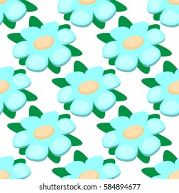 Cute vector seamless pattern. Blue flowers on a white background. Spring and summer background.