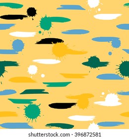 Cute vector seamless pattern . Brush strokes and blots.  Endless texture can be used for printing onto fabric or paper