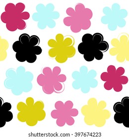 Cute vector seamless pattern . Brush strokes, flowers.  Endless texture can be used for printing onto fabric or paper