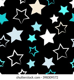 Cute vector seamless pattern . Brush strokes, stars.  Endless texture can be used for printing onto fabric or paper.