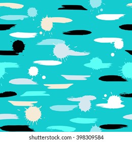 Cute vector seamless pattern . Brush strokes and blots.  Endless texture can be used for printing onto fabric or paper.
