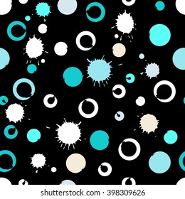 Cute vector seamless pattern . Brush strokes, circles and blots.  Endless texture can be used for printing onto fabric or paper.