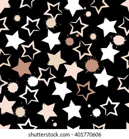 Cute vector seamless pattern . Brush strokes, stars.  Endless texture can be used for printing onto fabric or paper.