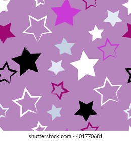 Cute vector seamless pattern . Brush strokes, stars.  Endless texture can be used for printing onto fabric or paper.