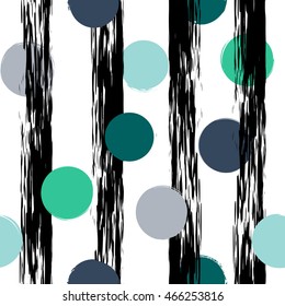 Cute vector seamless pattern . Brush strokes, circles. Stripes and circles hand drawn. Endless texture can be used for printing onto fabric or paper.