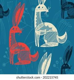 Cute vector seamless pattern with bunnies or rabbits