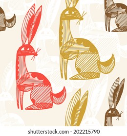 Cute vector seamless pattern with bunnies or rabbits