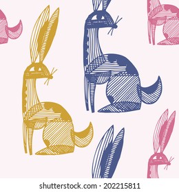 Cute vector seamless pattern with bunnies or rabbits