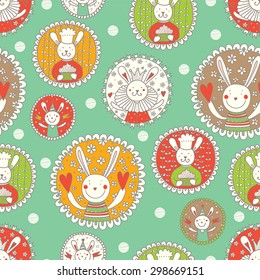 Cute vector seamless pattern with bunny.
