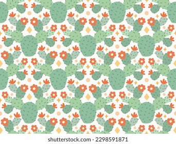 Cute vector seamless pattern with cactus. Hand drawn botanical background with desert plants.