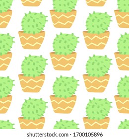 cute vector seamless pattern with cartoon cacti in orange pots on a white background. it can be used as Wallpaper, background, print, textile design, notebooks, phone cases, packaging paper, and more.