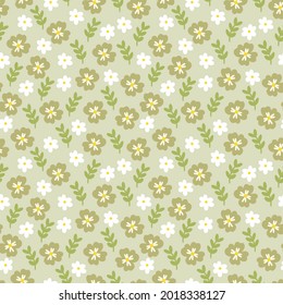 cute vector seamless pattern with cartoon flowers. it can be used as wallpaper, poster, print for clothing, fabric, textiles, notebooks, packaging paper. floral green background.