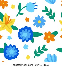 Cute Vector Seamless Pattern with Cartoon Flowers. Floral Background. Can be used as wallpaper, poster, print for clothing, fabric, textiles, notebooks, packaging paper.