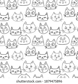Cute vector seamless pattern cats on white background