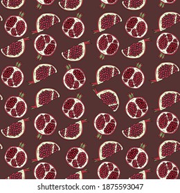 Cute vector seamless pattern with color pomegranate. Decorative cute backdrop. Cute pattern with fresh fruit, seamless pattern for wallpaper, wrapping paper, and cloth. Good for printing.