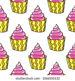 cute vector seamless pattern with cupcake