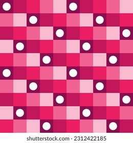 Cute vector seamless pattern. Decorative element, design template with red squares shade and white dots. Background, texture with pastel theme