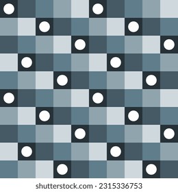 Cute vector seamless pattern. Decorative element, design template with grey, gray squares shade and white dots. Background, texture with pastel theme