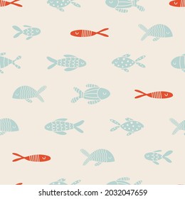 Cute vector seamless pattern design with fishes. Would look great on fabric and perfect for ocean themed projects. Matching patterns available. 
