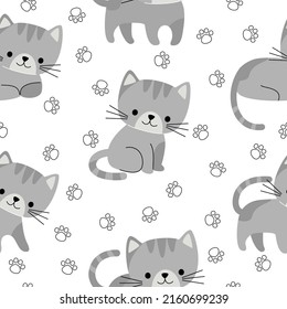 Cute vector seamless pattern with difference cats. Pattern for printing on fabric, clothing, wrapping paper, wallpaper for a kids room, baby things.