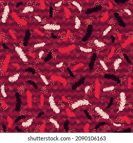 Cute vector seamless pattern with different silhouettes of bird feathers. Repeating background for boys and girls. Blank for printing on fabrics and paper