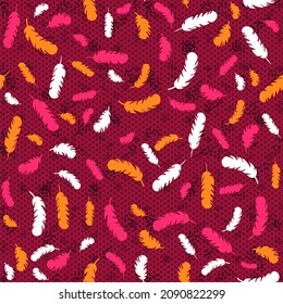 Cute vector seamless pattern with different silhouettes of bird feathers. Repeating background for boys and girls. Blank for printing on fabrics and paper