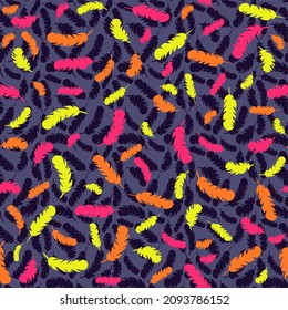 Cute vector seamless pattern with different silhouettes of bird feathers. Repeating background for boys and girls. Blank for printing on fabrics and paper