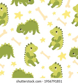 cute vector seamless pattern with dinosaurs. background for kids, dinosaur bones. wild animals