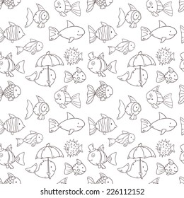 Cute vector seamless pattern with fishes